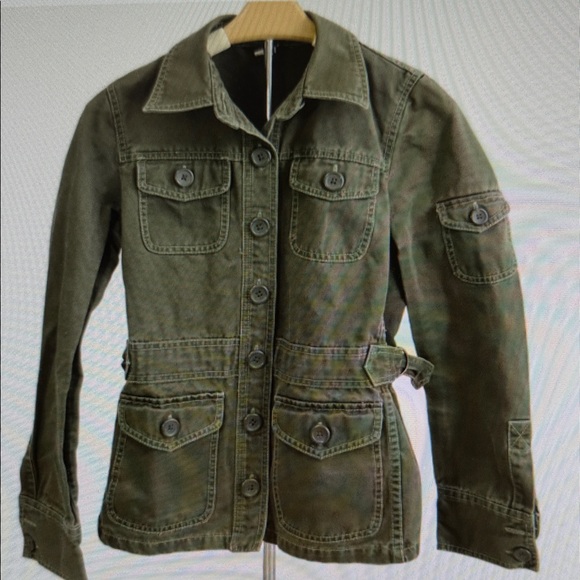 Women Utility Field Safari Cotton Olive Cinched Waist military Jacket Med - Picture 3 of 16